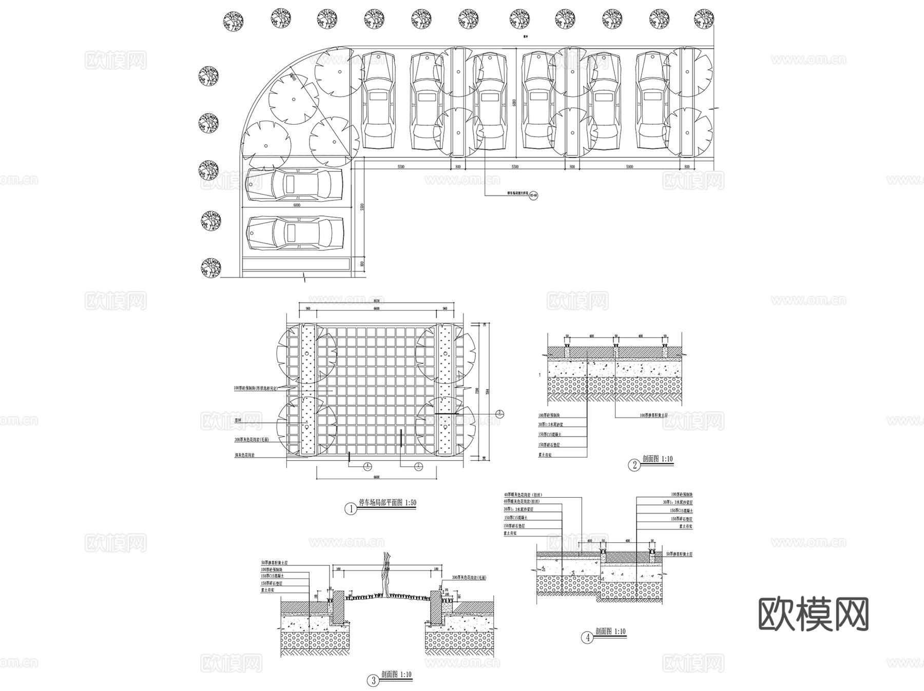 车库停车场停车位CAD施工图集cad施工图