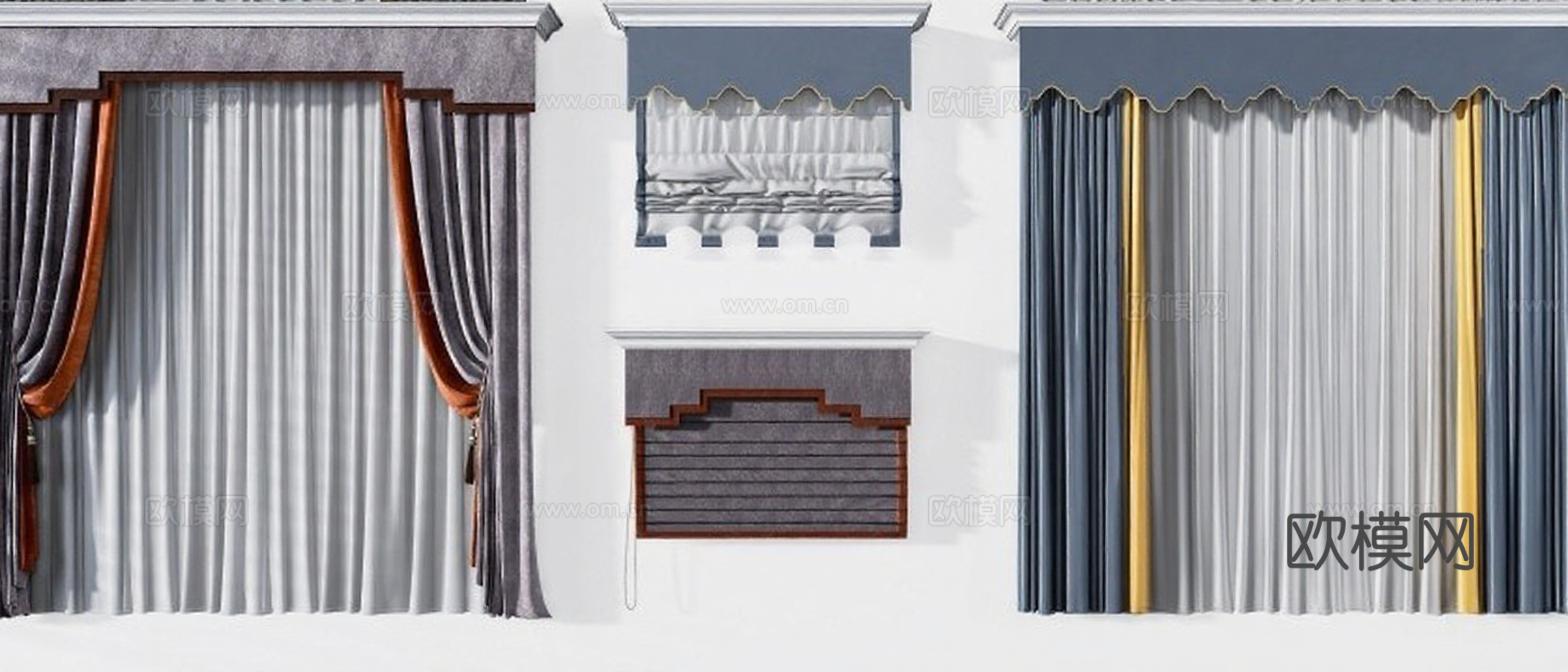 现代简约窗帘设计 新中式窗饰方案 绒布罗马帘款式 家居装饰灵感 高级质感静雅氛围免费3d模型