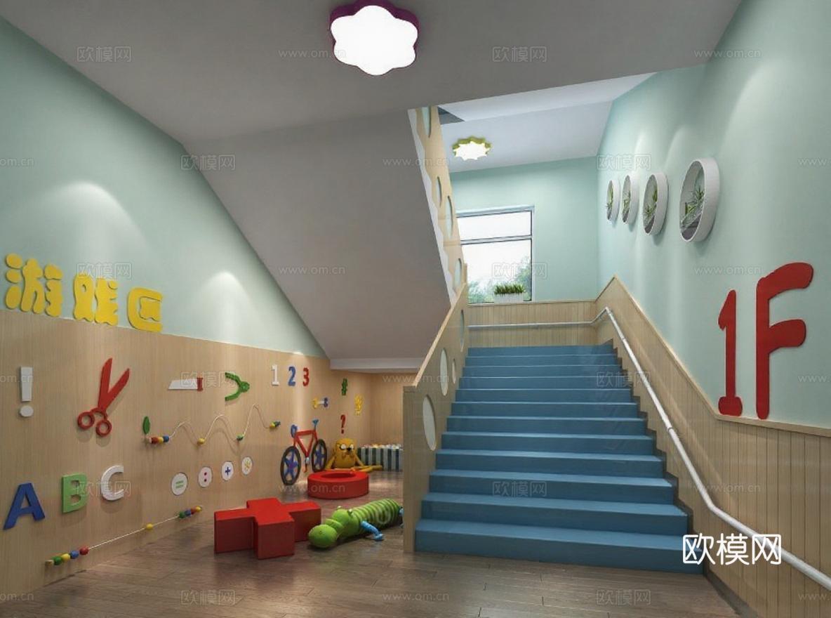 幼儿园楼梯间设计 游戏区室内装饰方案 儿童教育空间布局 安全趣味学习环境营造免费3d模型