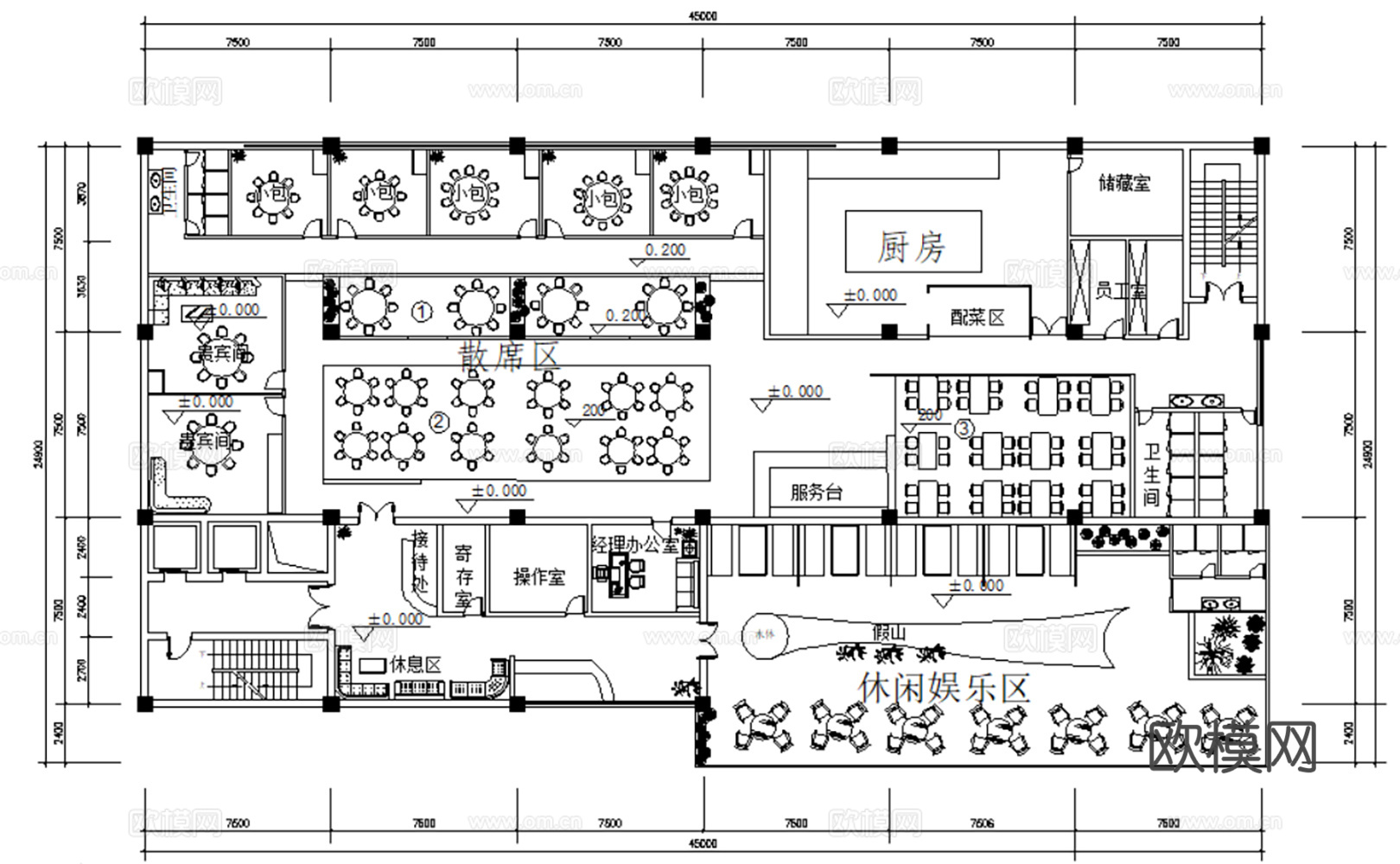 31套中餐厅餐饮空间室内装饰装修CAD施工图最新整理合集cad施工图
