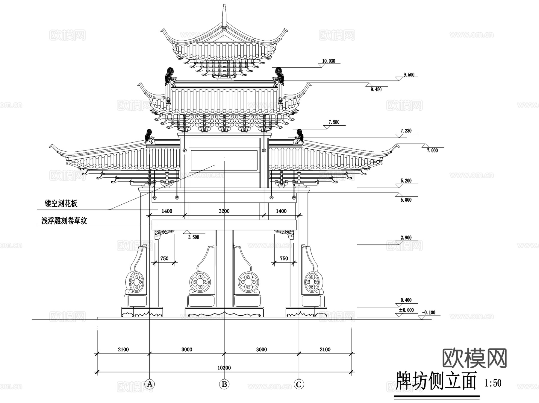 古典牌坊牌楼大样古建筑CAD施工图集 20套cad施工图