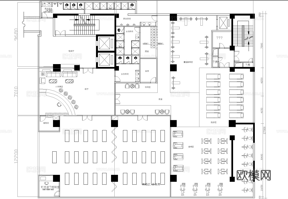 健身会所 最新平面施工图合集cad施工图