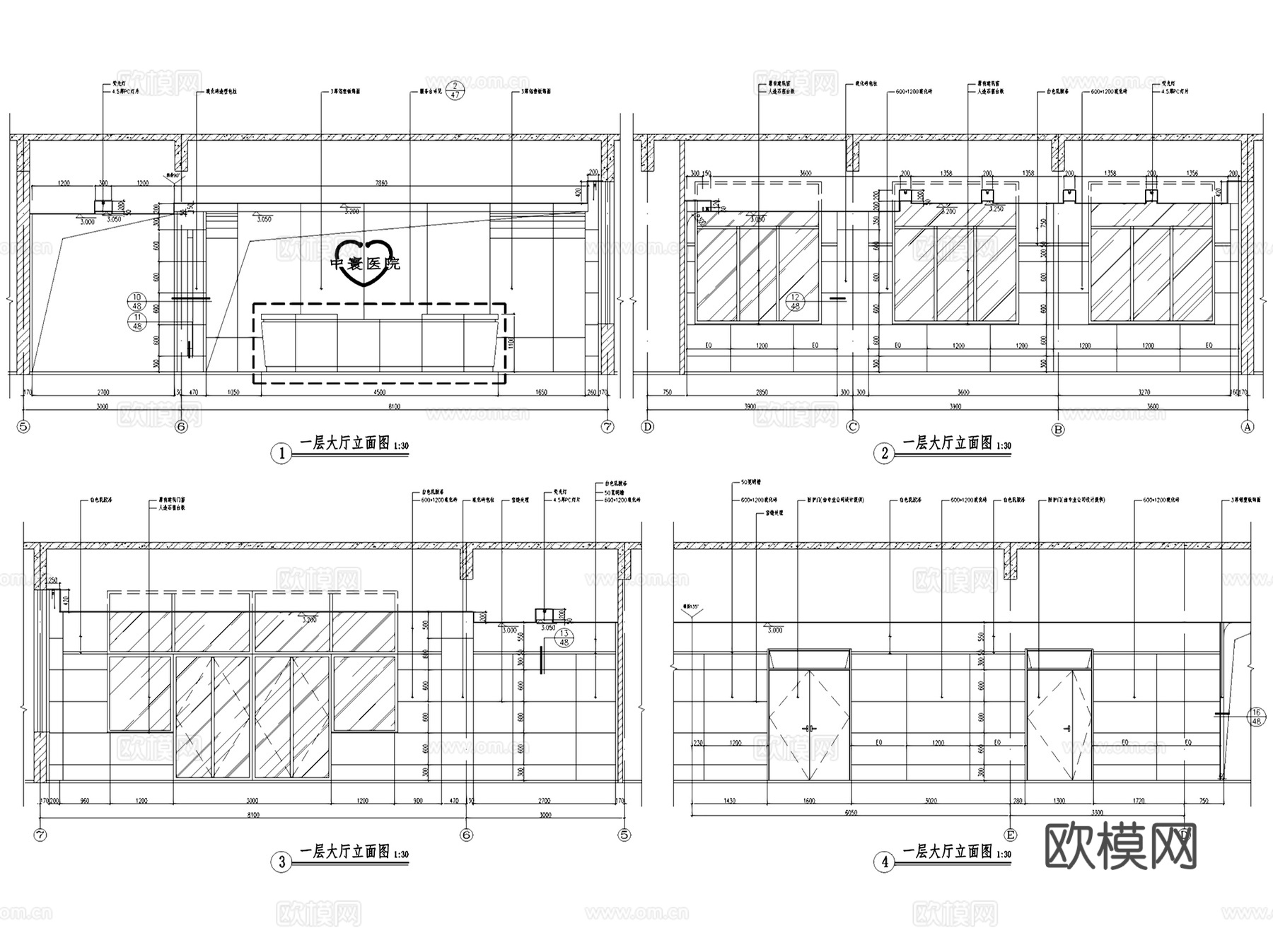 江西中寰红谷滩肿瘤医院室内装饰CAD施工图全套cad施工图