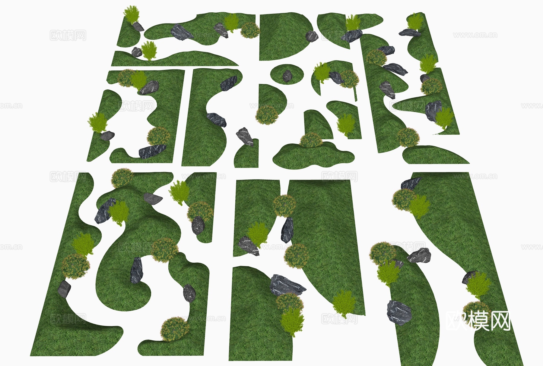 现代微地形 草坡 小山包 小土坡 枯山水 绿岛 庭院景观 景su模型