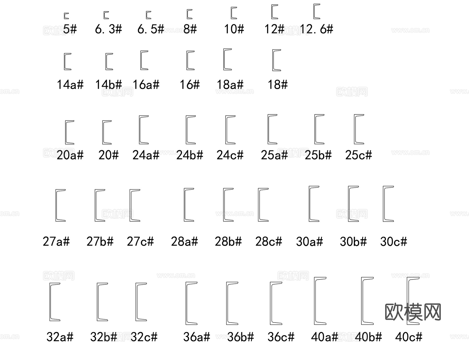 常用钢材槽钢工字钢H型钢零件CAD施工图集 60套cad施工图
