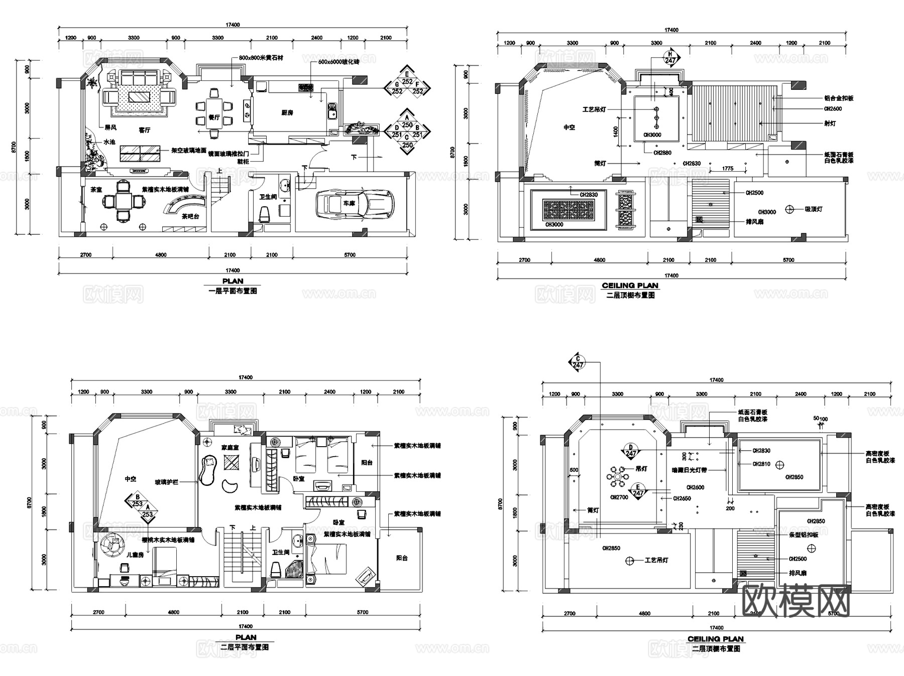 各风格别墅家装室内装饰CAD施工图集 5套cad施工图