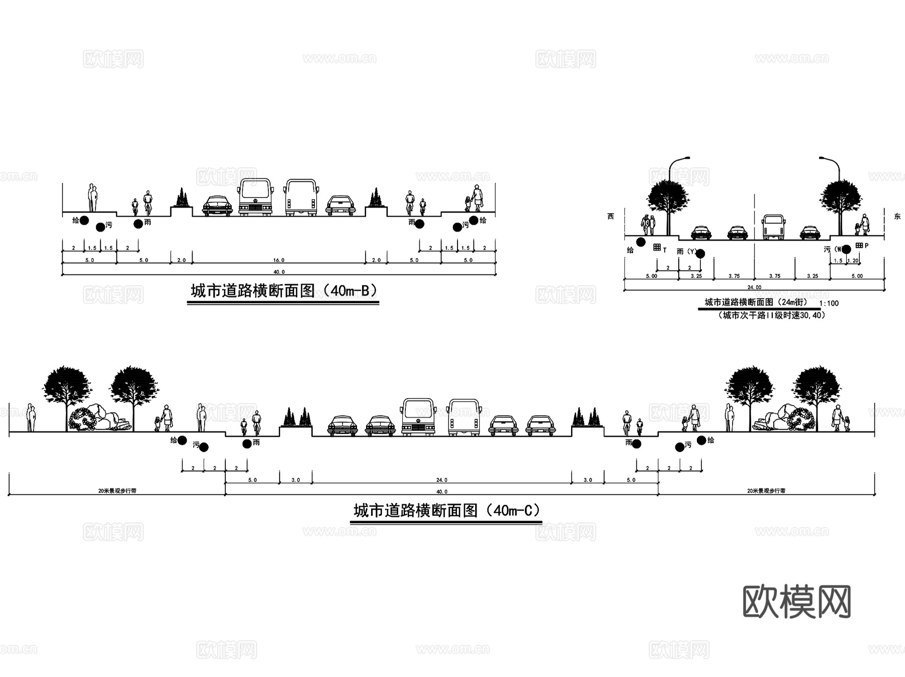 道路标准横断面景观CAD施工图集10套cad施工图