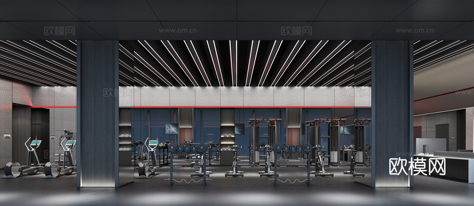 健身房 最新全套施工图 效果图合集cad施工图