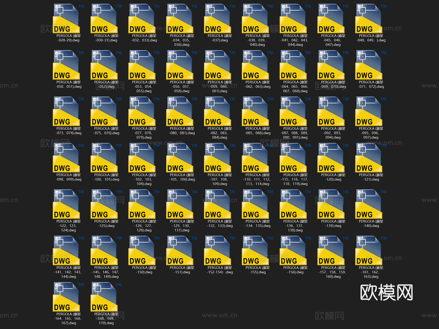 园林景观休闲廊架大样详图CAD施工图集 55套cad施工图