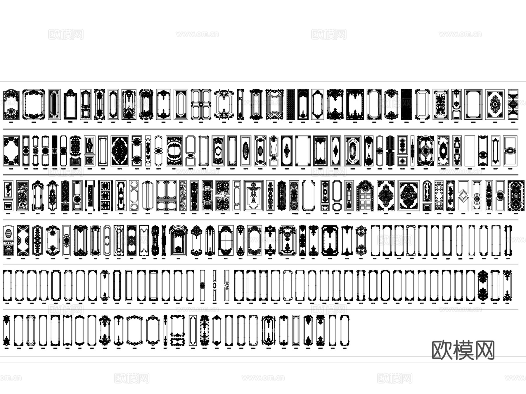 中式欧式雕花角花线条纹样CAD图块图库集 8套cad施工图