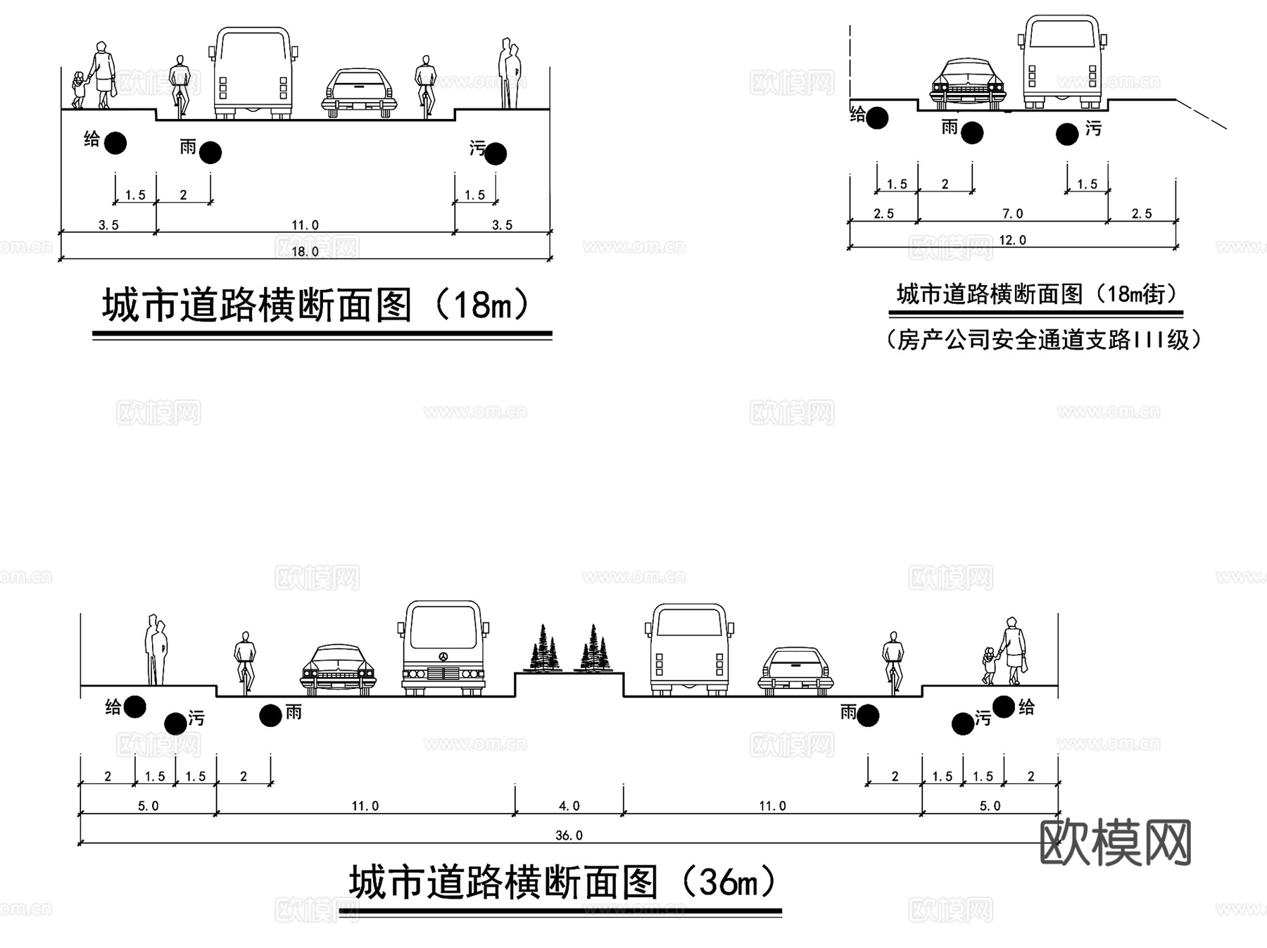 道路标准横断面景观CAD施工图集10套cad施工图