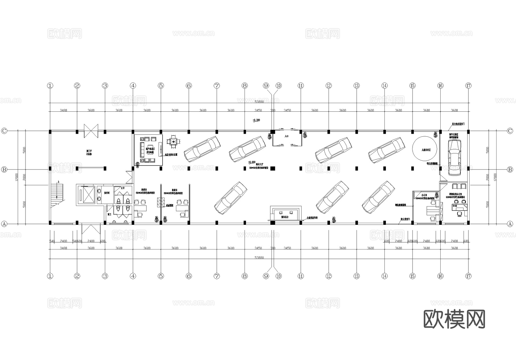 汽车展厅4s店体验服务中心二层平面图cad施工图