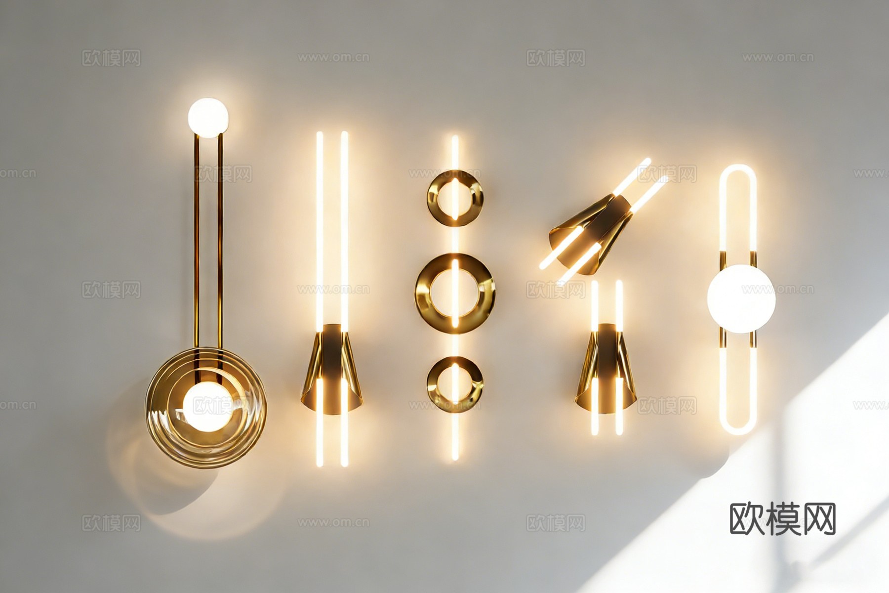 现代简约金色壁灯  含环形线条 玻璃罩造型 客厅走廊背景墙装su模型
