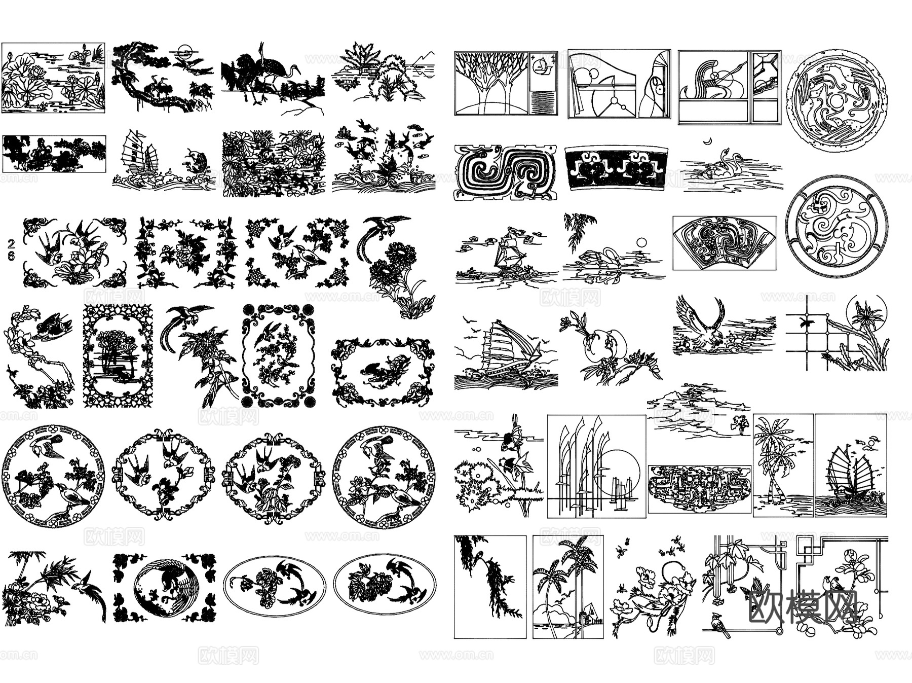 中式欧式雕花角花线条纹样CAD图块图库集 8套cad施工图
