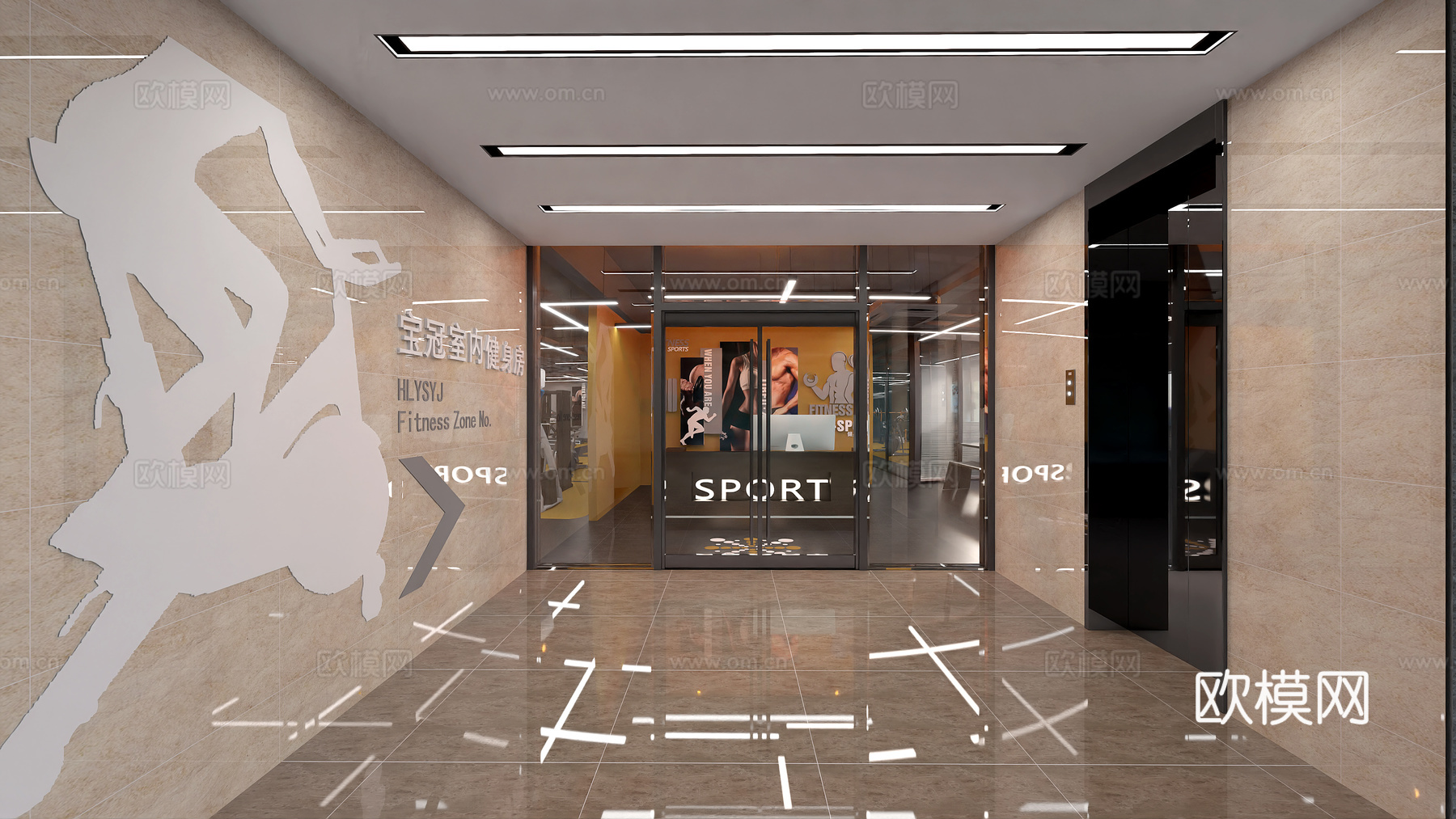 健身房 最新全套施工图 效果图合集cad施工图