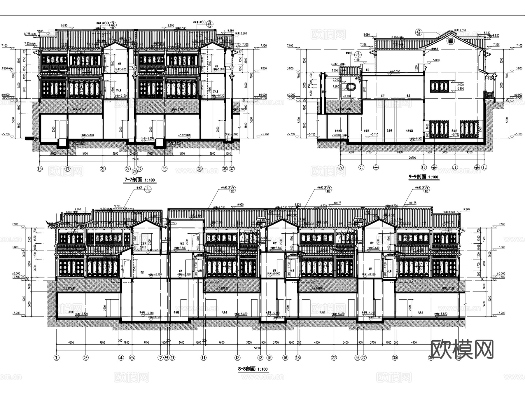 苏州绿城桃花源新中式别墅建筑CAD施工图全套cad施工图