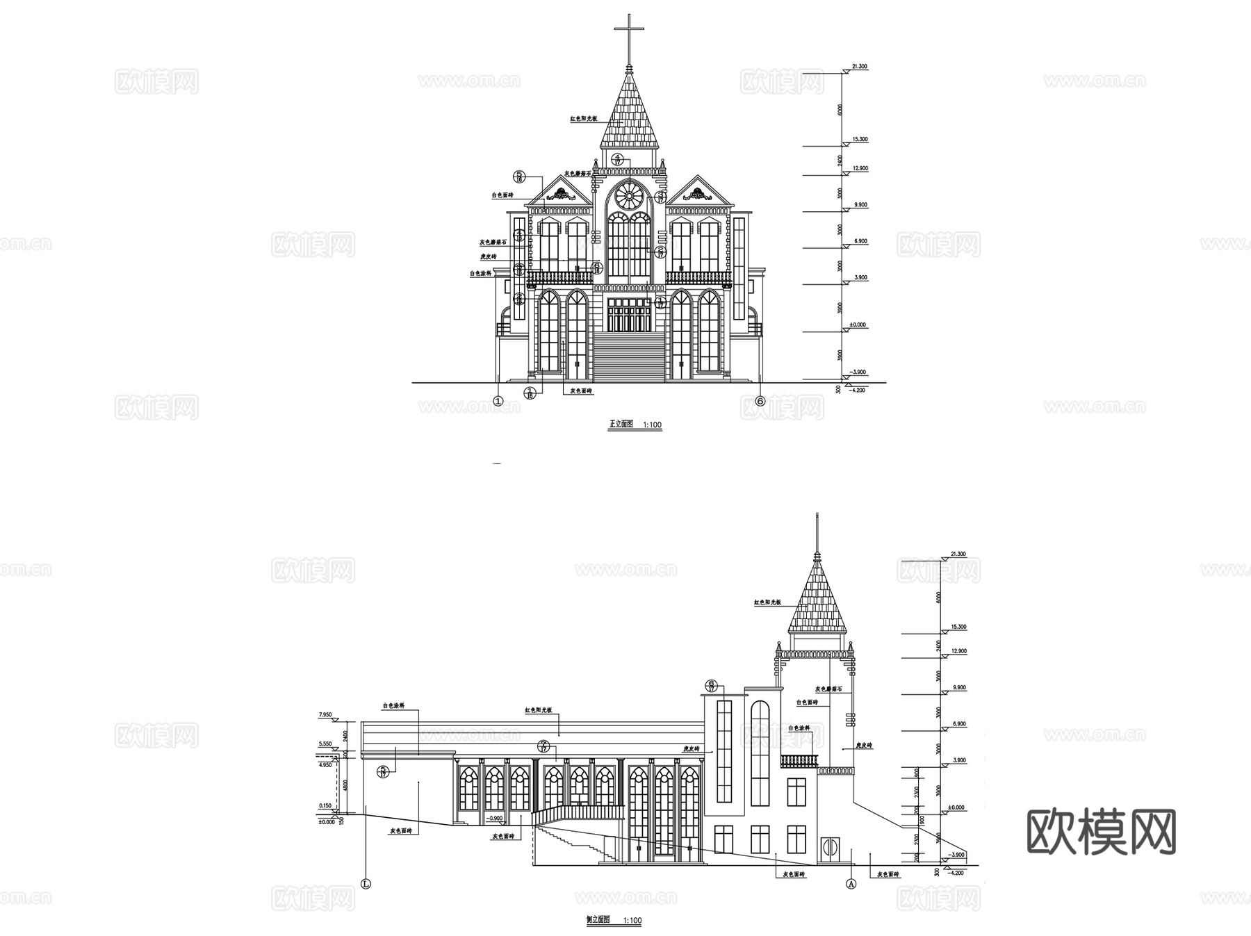 城堡基督教堂教会建筑CAD施工图集 5套cad施工图