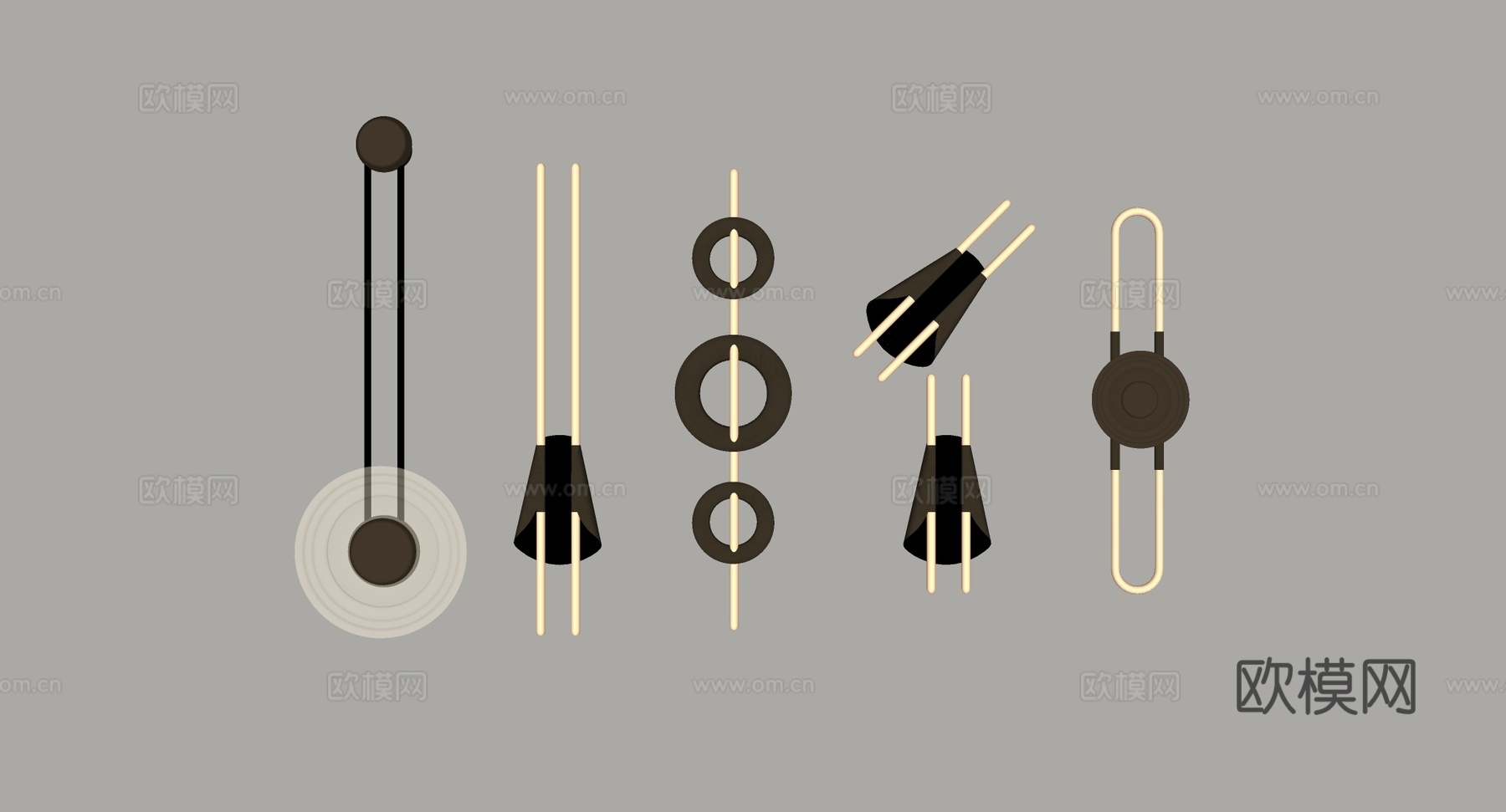 现代简约金色壁灯  含环形线条 玻璃罩造型 客厅走廊背景墙装su模型