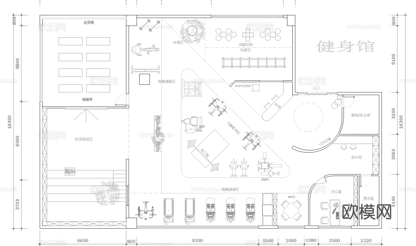健身会所 最新平面施工图合集cad施工图