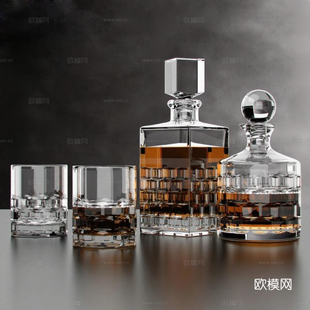 高端威士忌酒具套装 水晶玻璃酒杯礼盒 奢华家居装饰摆件 3D模型封面素材免费3d模型