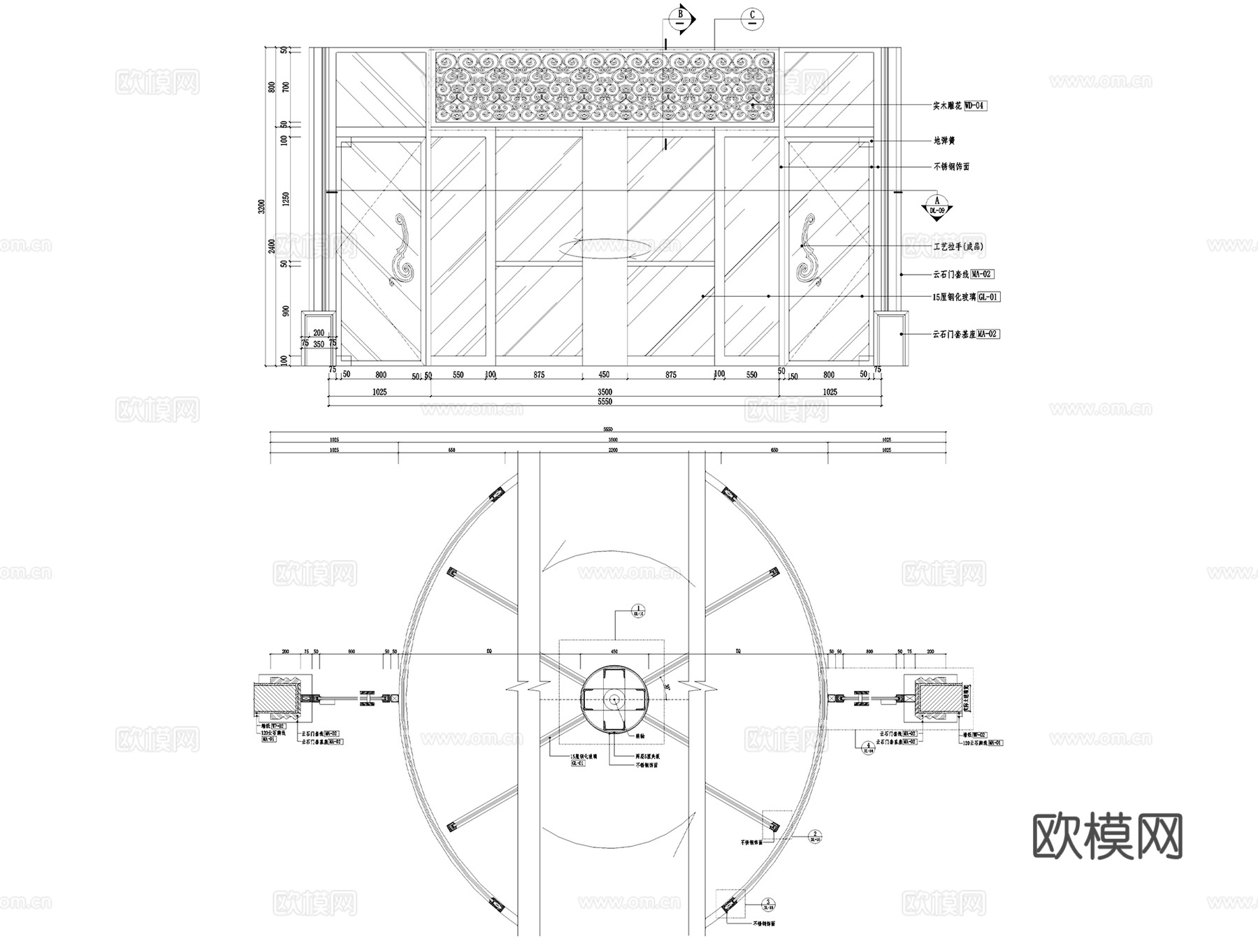 室内玻璃门平开门防火门推拉门折叠门等节点CAD施工图集14套cad施工图