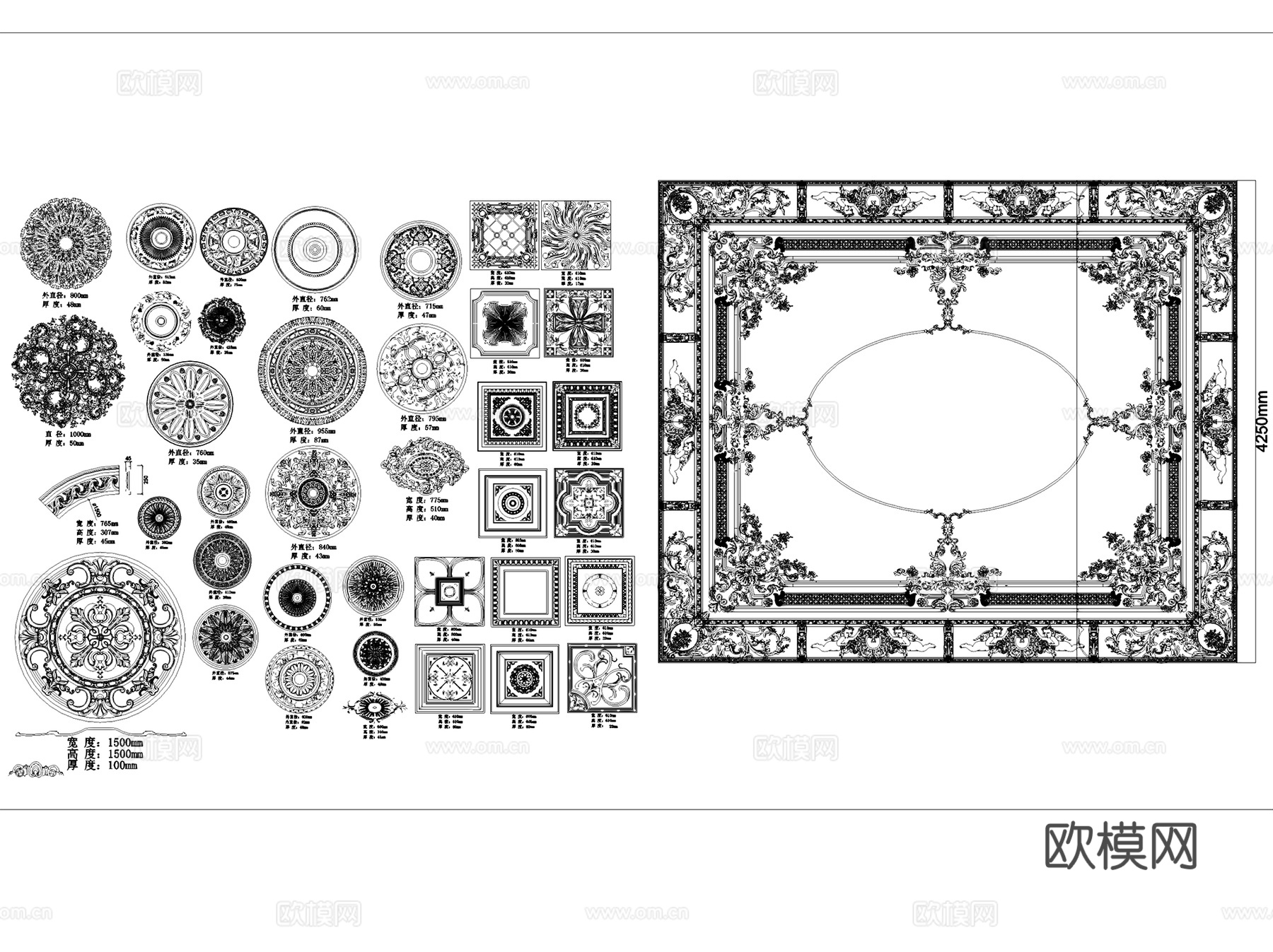 法式顶面墙面拼花灯盘模块图块图库CAD施工图集cad施工图