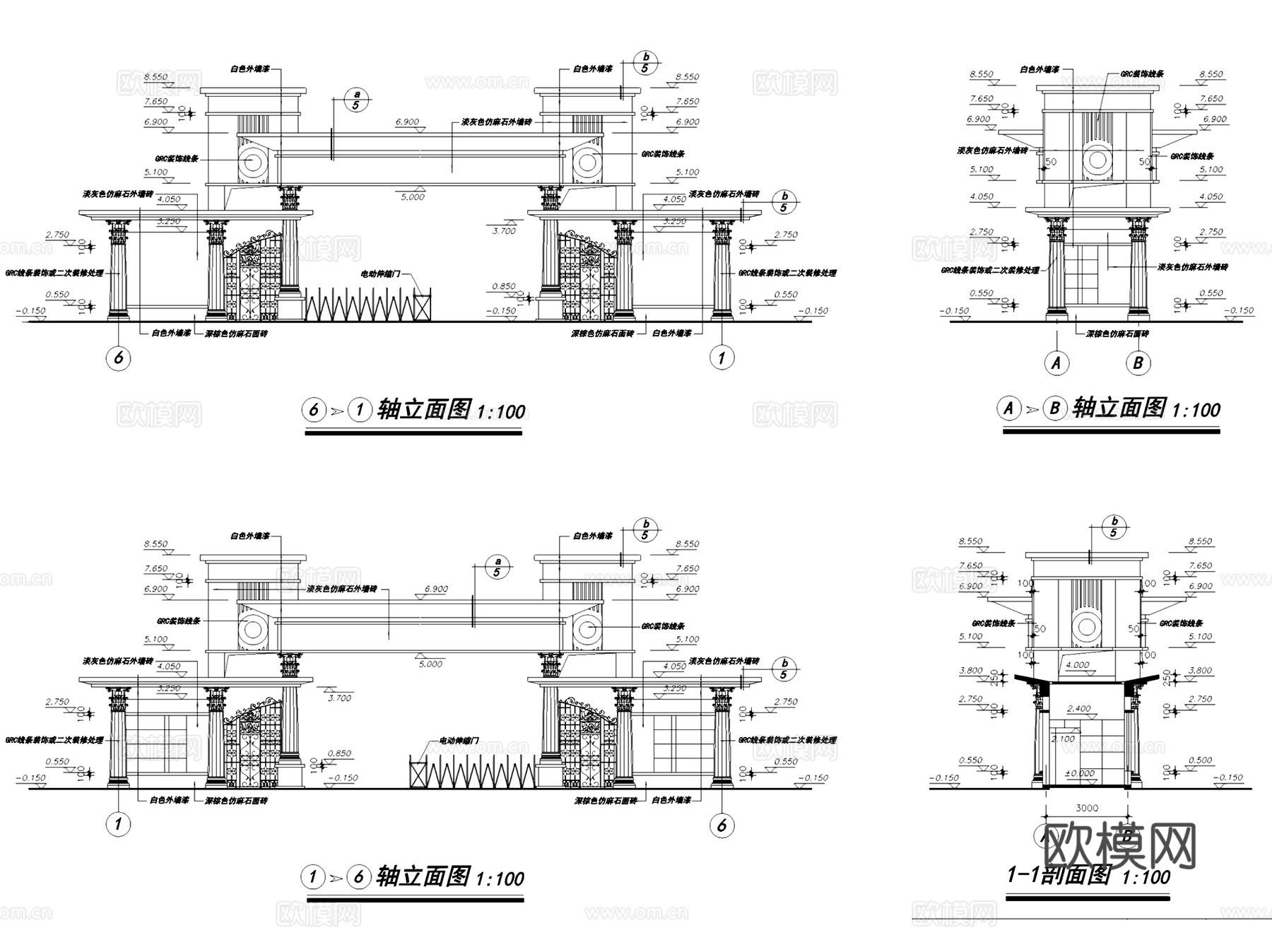 入口大门及传达室门卫建筑CAD施工图集 175套cad施工图cad施工图