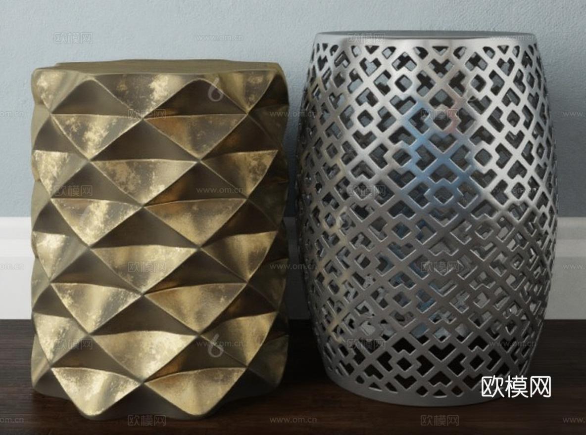 现代奢华金属装饰凳客厅摆件 轻奢几何镂空家居工艺品 金属创意客厅装饰品免费3d模型