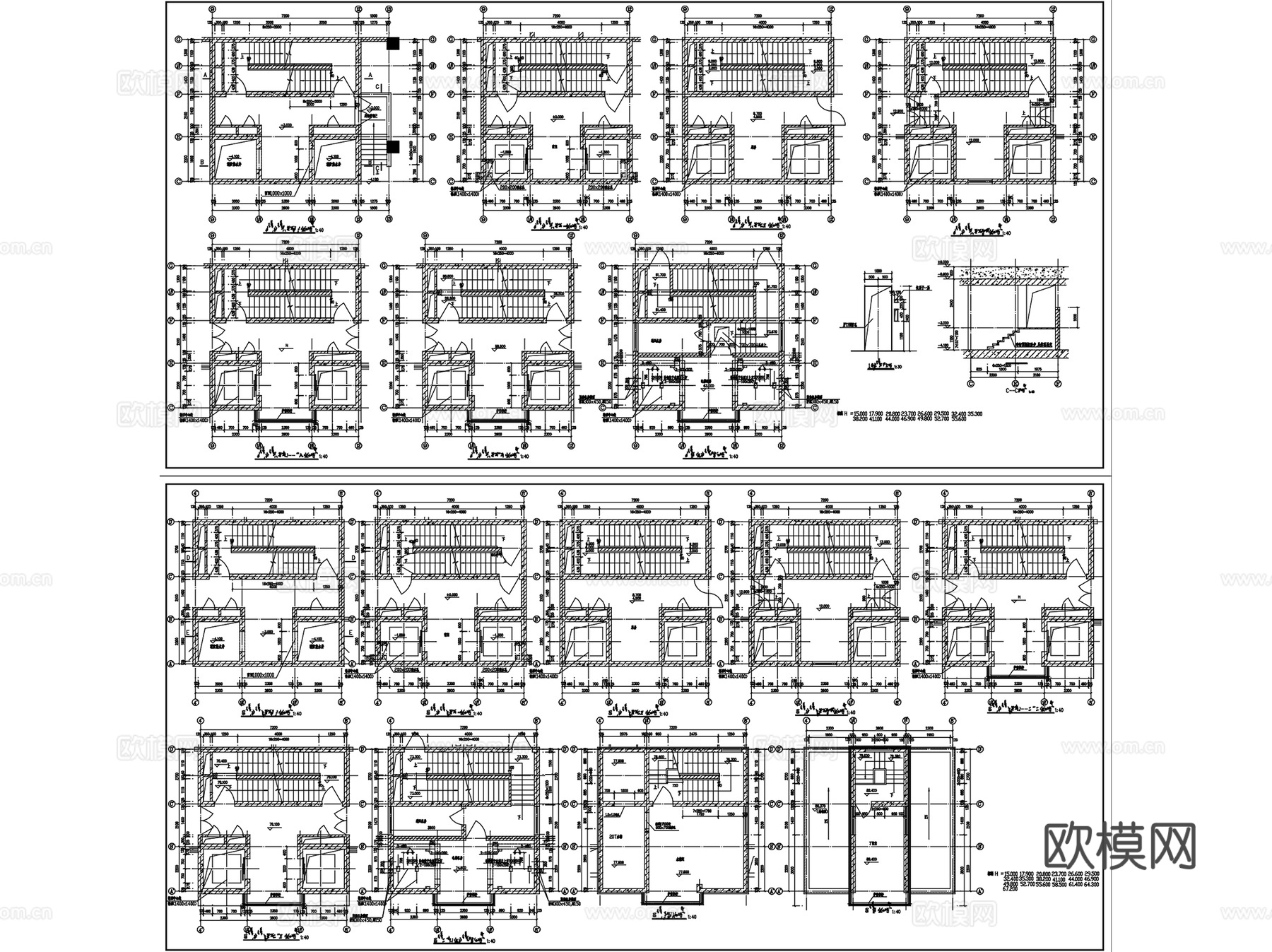 楼梯爬梯扶梯电梯节点大样详图CAD施工图集 48套cad施工图