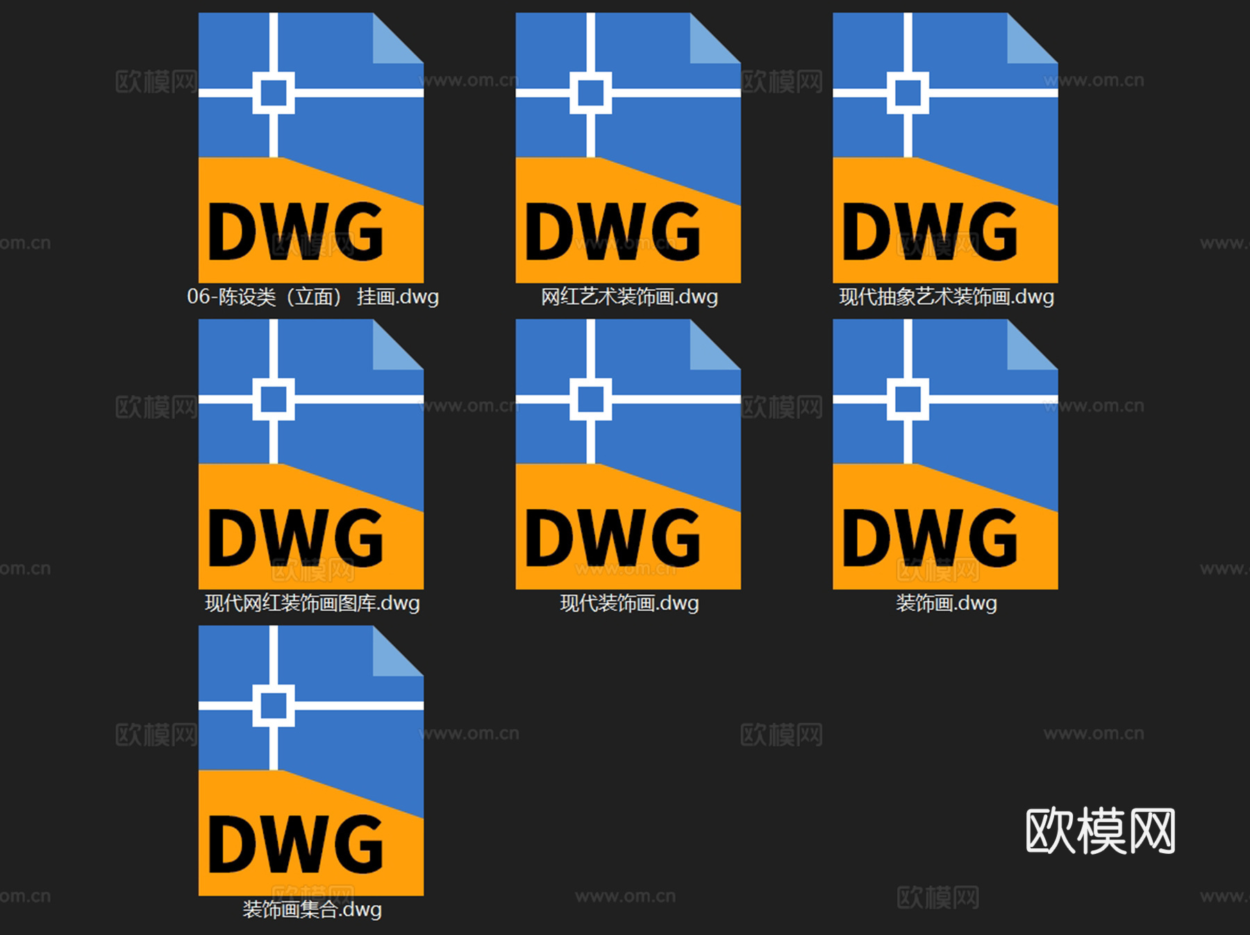 现代抽象网红装饰画挂画陈设CAD图块图库集cad施工图