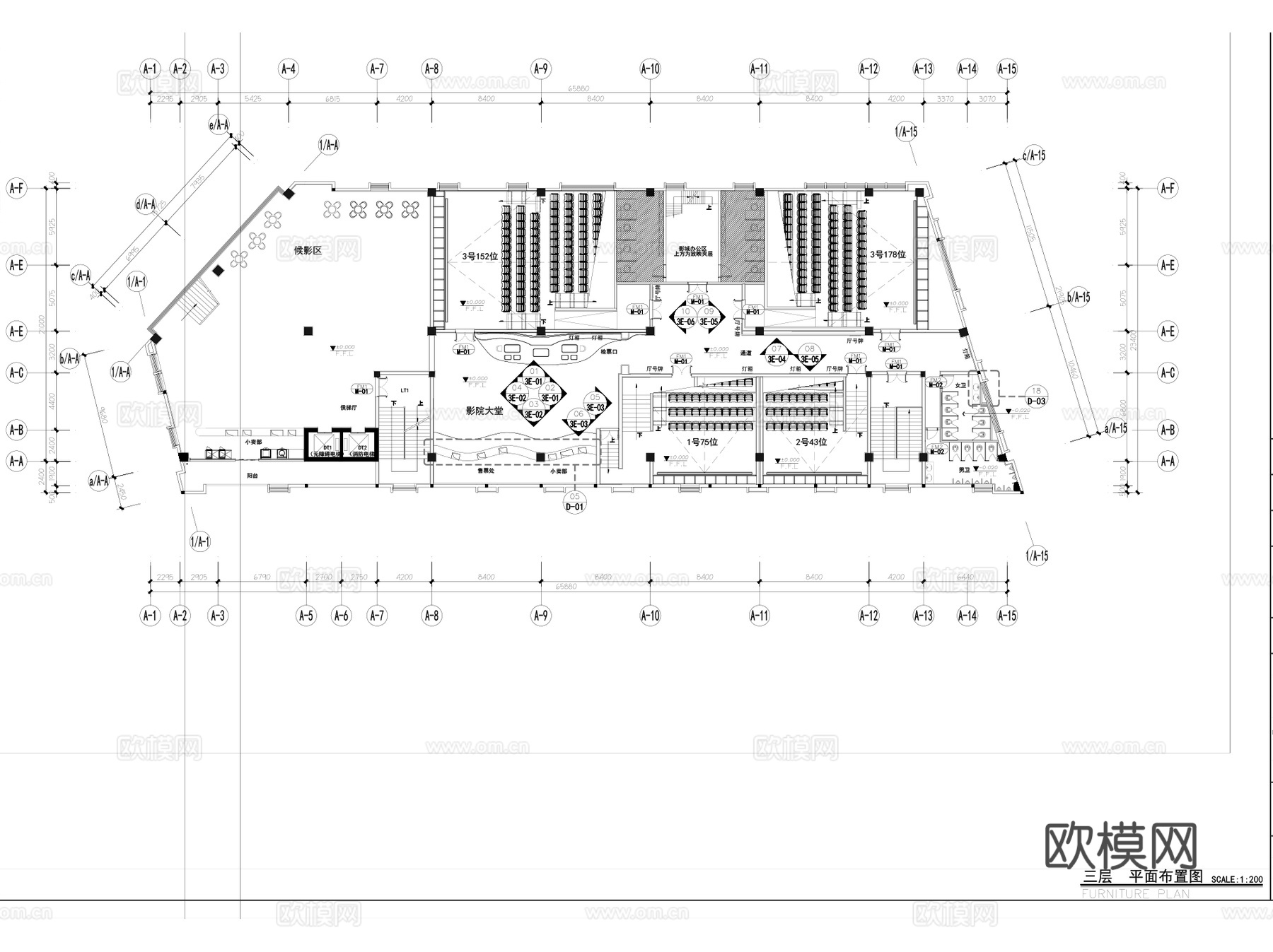 韶关电影院影厅室内装饰平面CAD施工图集cad施工图