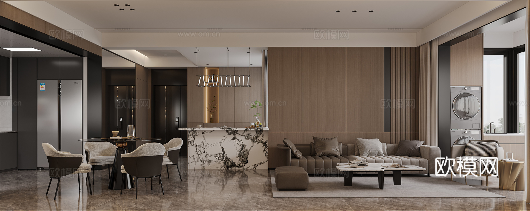 现代意式客餐厅3d模型下载（渲染图1）