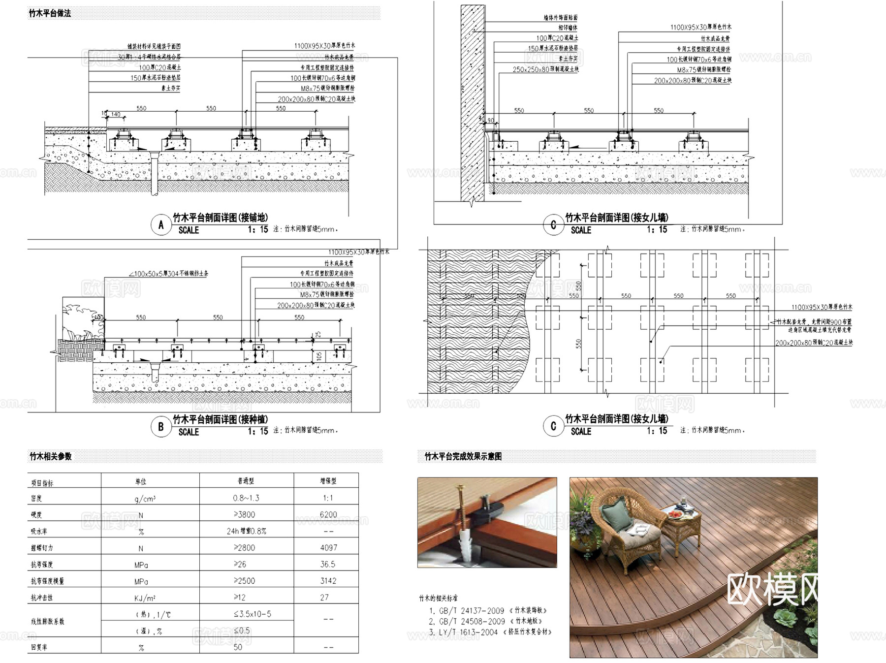园林景观防腐木铺装木平台栈道节点大样CAD施工详图集 37套cad施工图