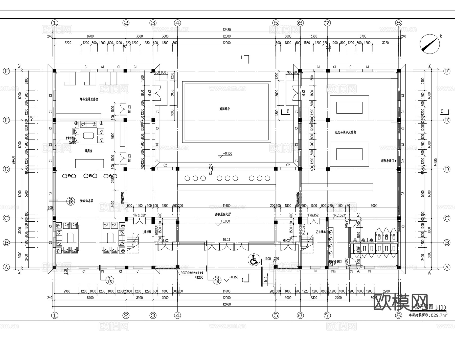 游客接待中心集散服务中心建筑CAD施工图集 15套cad施工图cad施工图