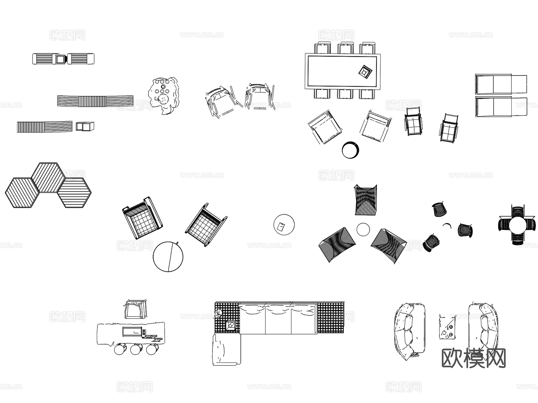 户外餐桌椅太阳伞景观小品平面CAD图块图库集 4套cad施工图