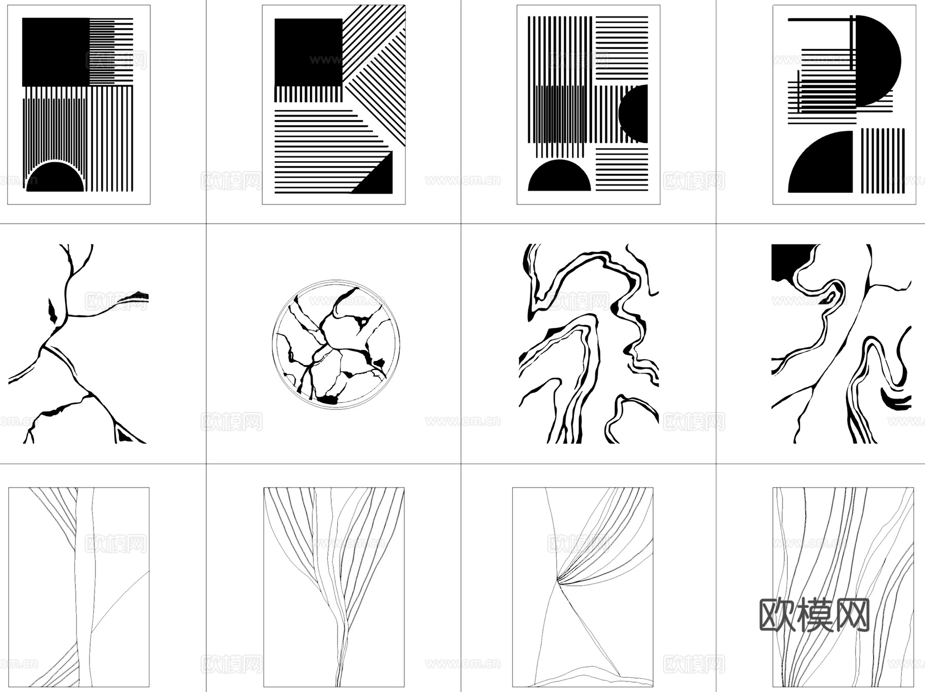 现代抽象网红装饰画挂画陈设CAD图块图库集cad施工图