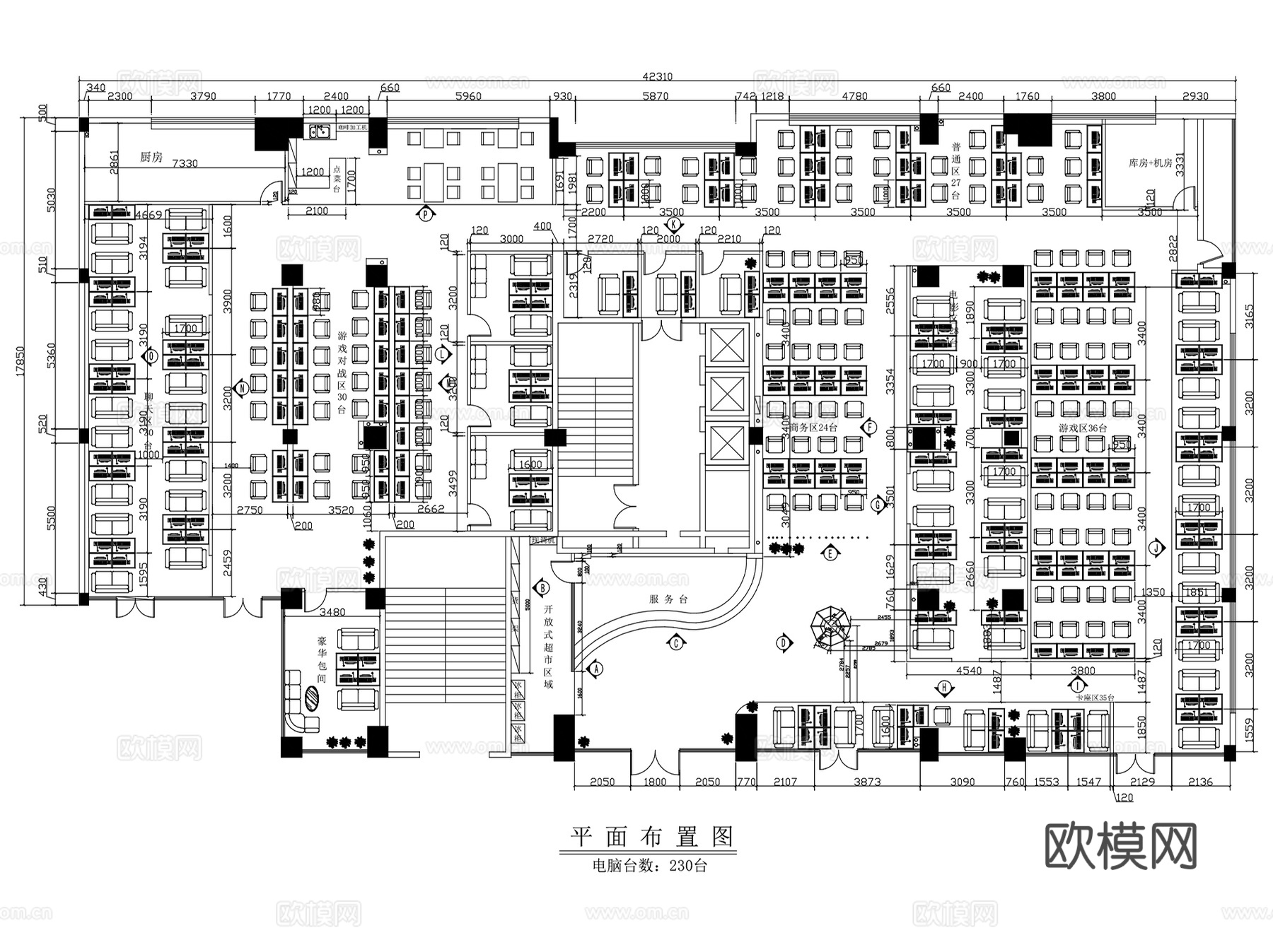 网吧网咖网络会所室内装饰CAD施工图集 20套cad施工图