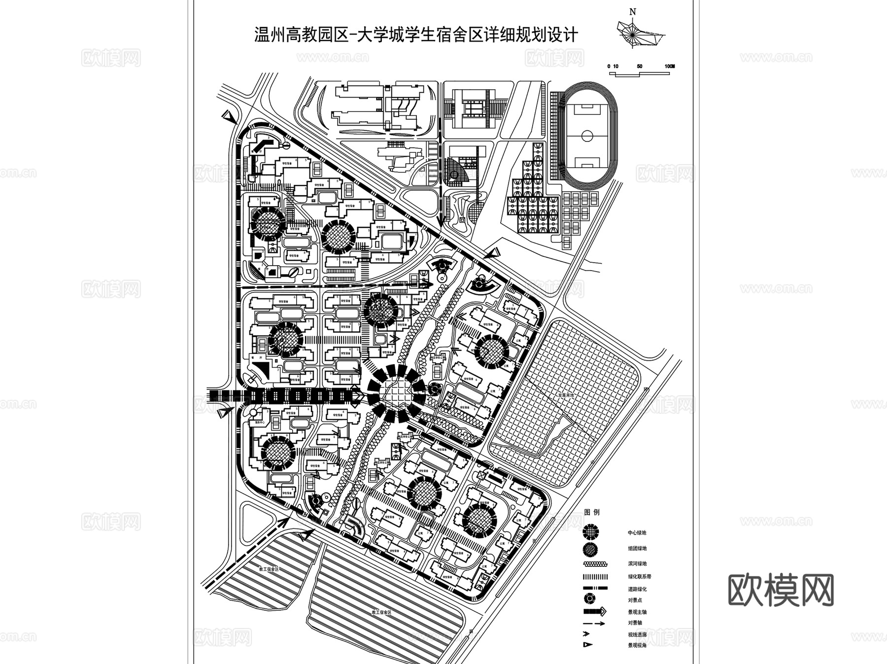 温州大学城学生宿舍区详细规划CAD施工图全套cad施工图