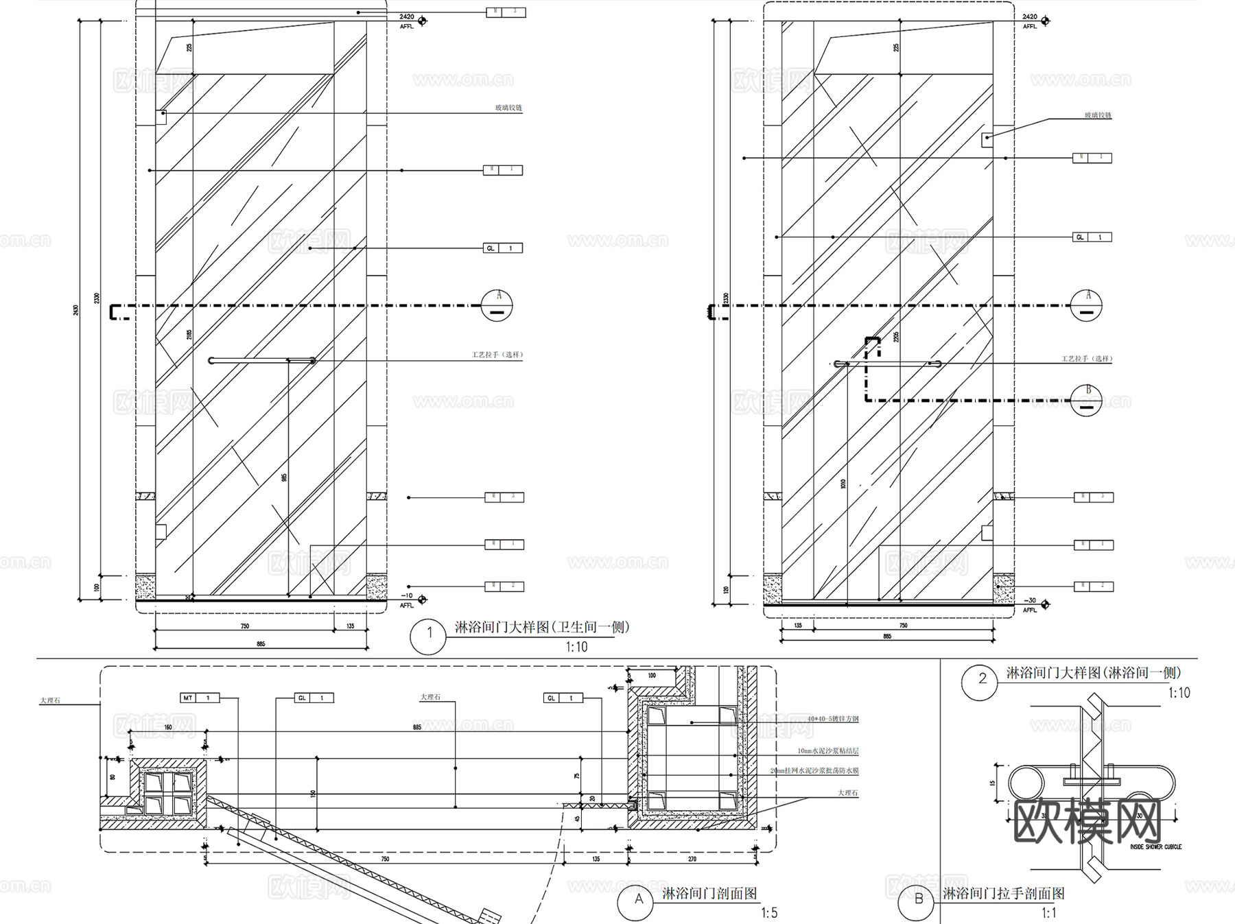 室内玻璃门平开门防火门推拉门折叠门等节点CAD施工图集14套cad施工图
