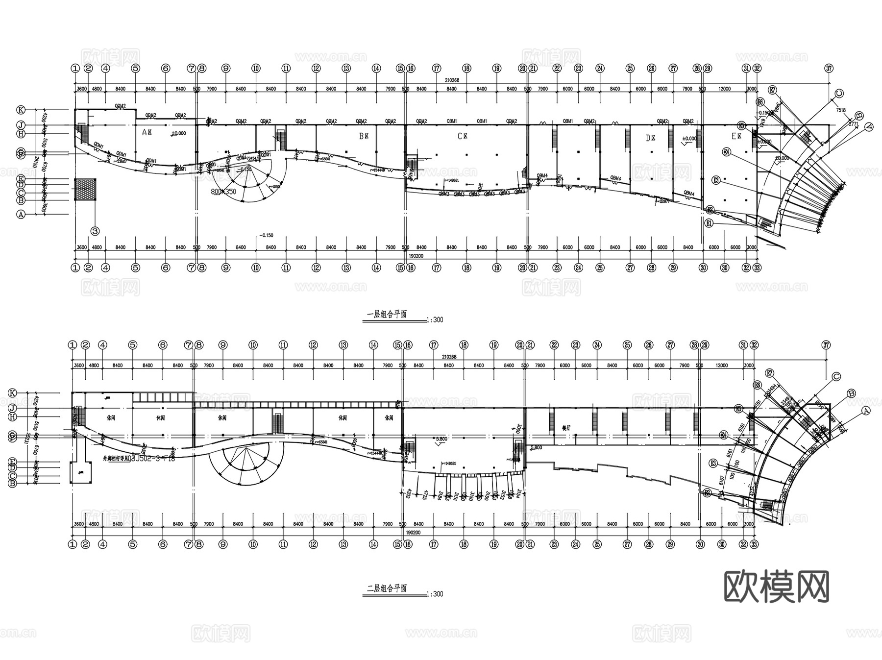 商业街步行街建筑平立剖面CAD施工图集 20套cad施工图