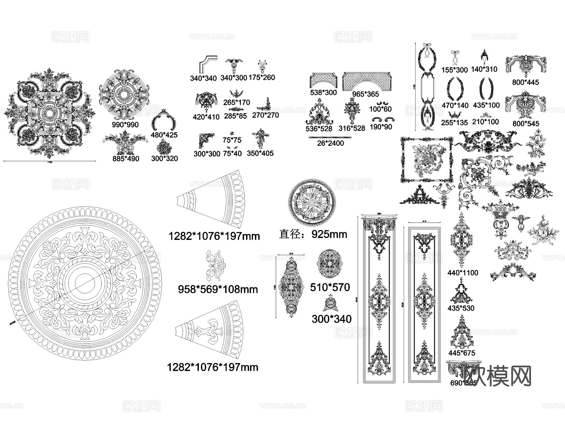 法式顶面墙面拼花灯盘模块图块图库CAD施工图集cad施工图