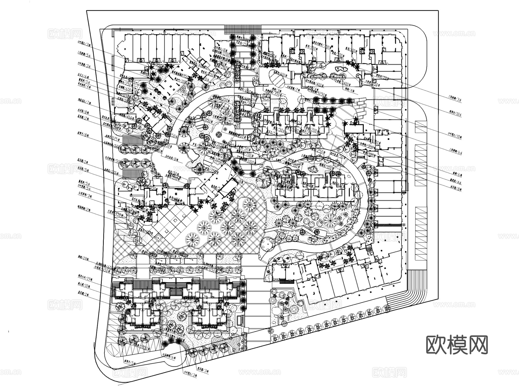 居住区小区规划总平面景观CAD施工图集 165套cad施工图