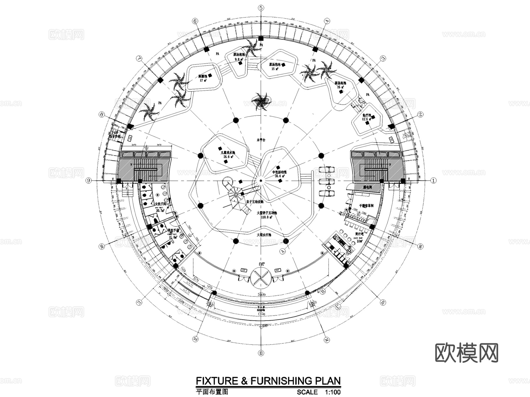 水上乐园游乐场滨水休闲景观平面CAD施工图集 9套cad施工图