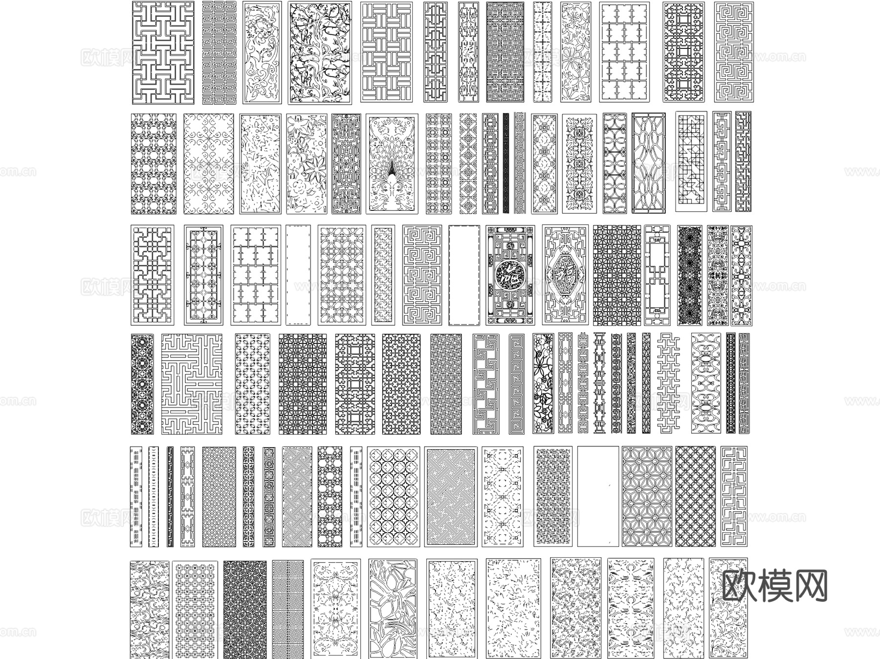 中式古典明清家具门窗雕花装饰画CAD图块图库集cad施工图