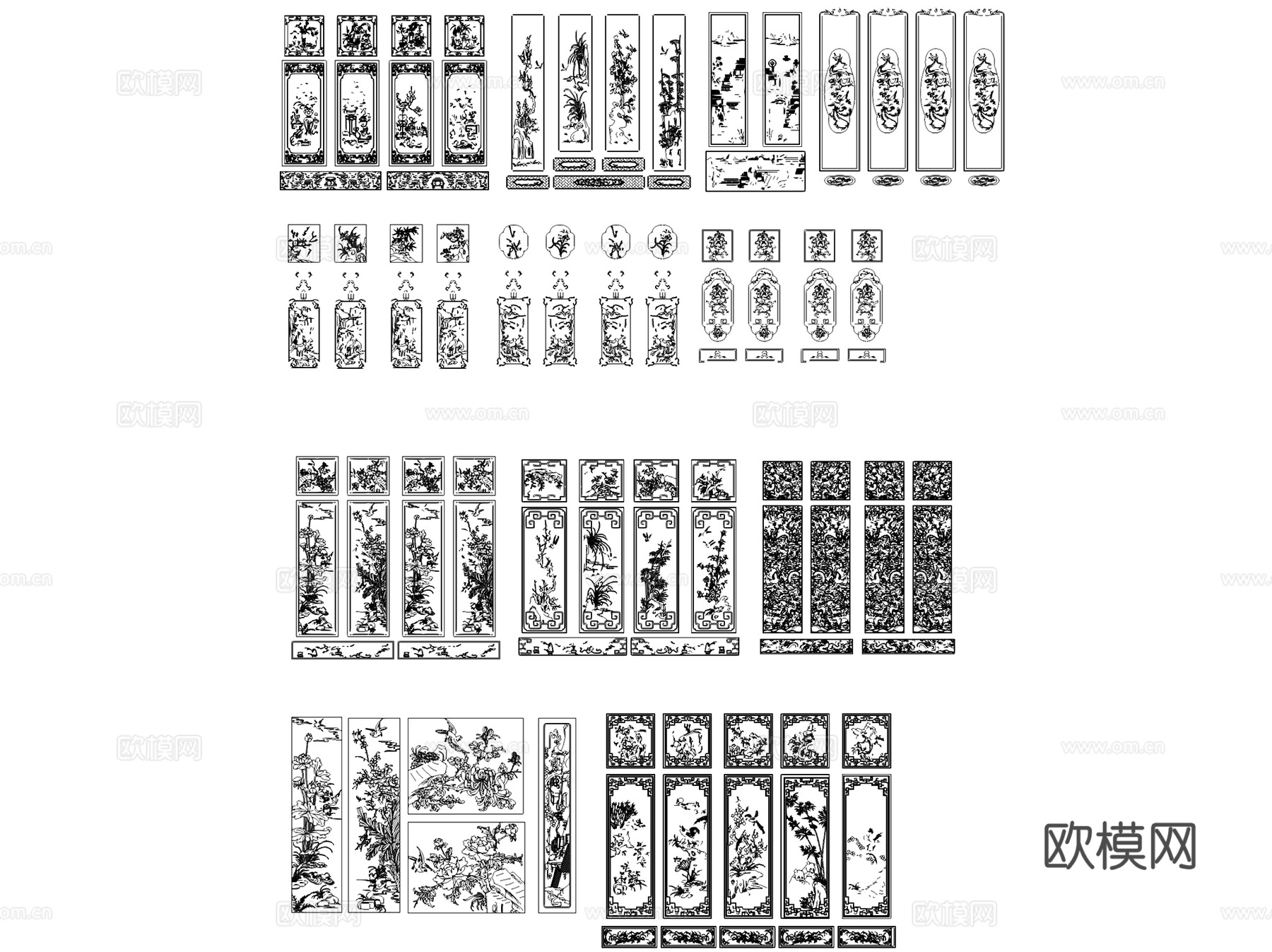 中式古典明清家具门窗雕花装饰画CAD图块图库集cad施工图