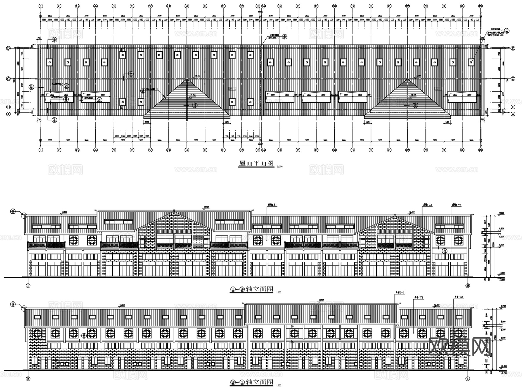 商业街步行街建筑平立剖面CAD施工图集 20套cad施工图