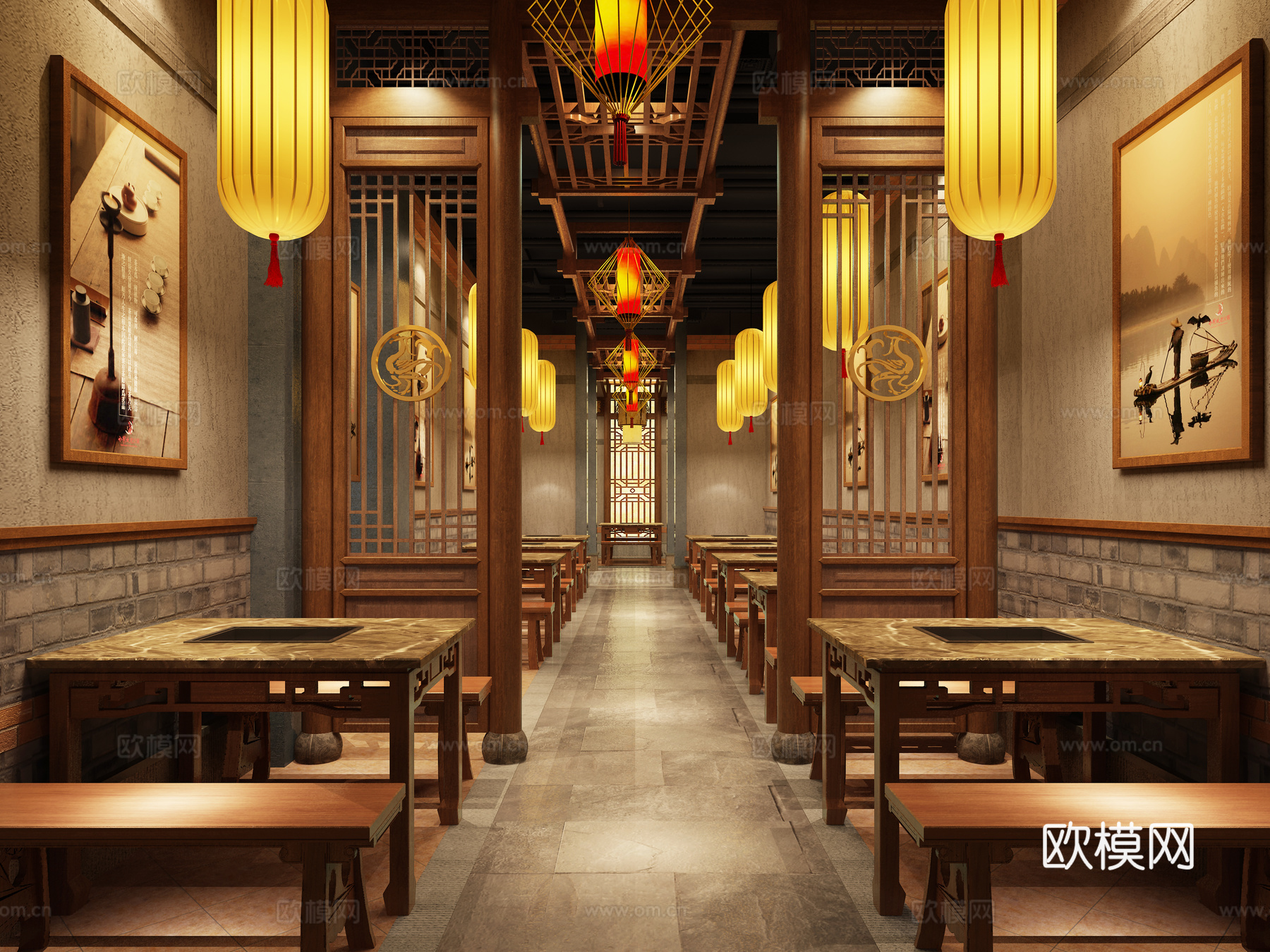 火锅店 串串店 最新全套施工图 效果图合集cad施工图