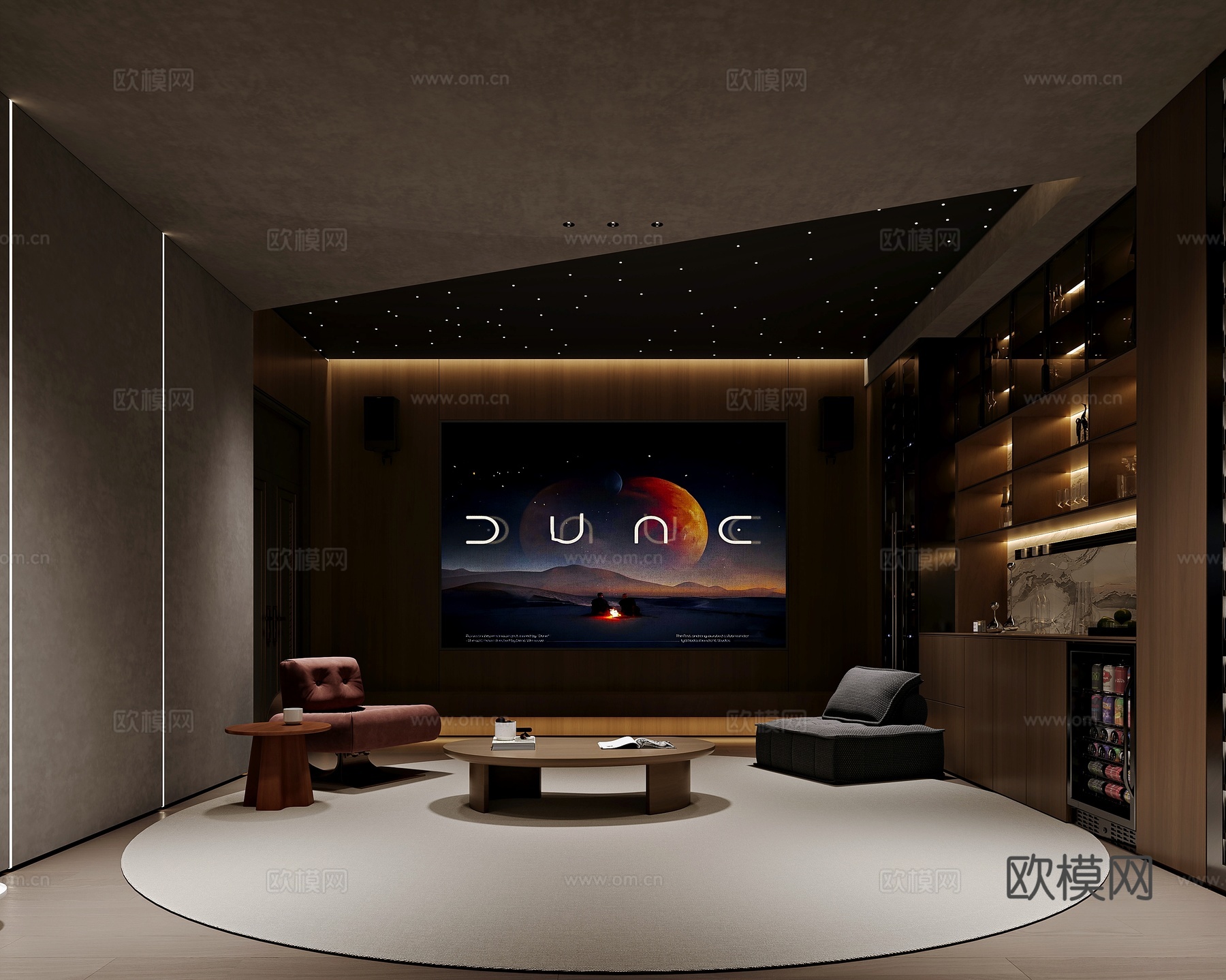 现代风格家居影音室3d模型下载（渲染图2）