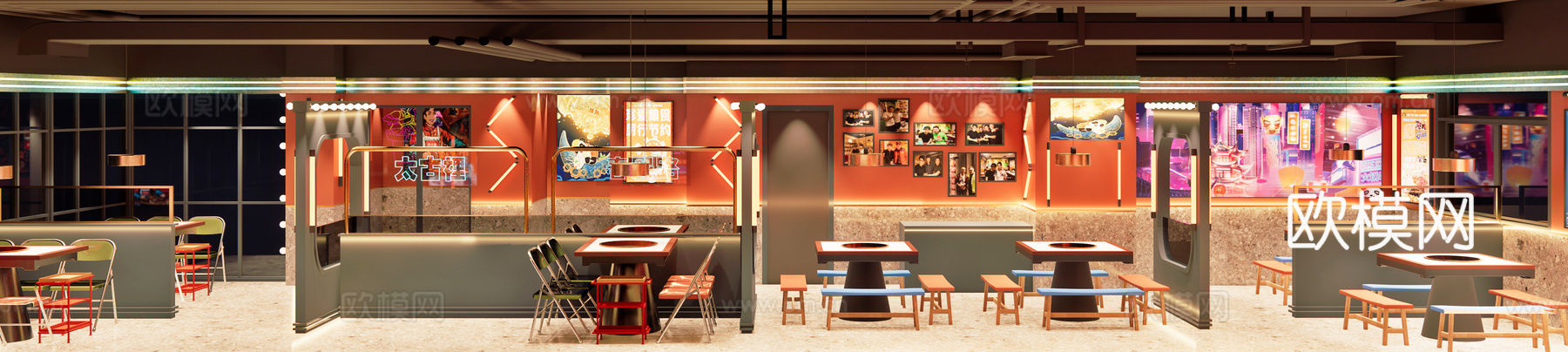 网红风火锅店 串串店 最新全套施工图 效果图合集cad施工图