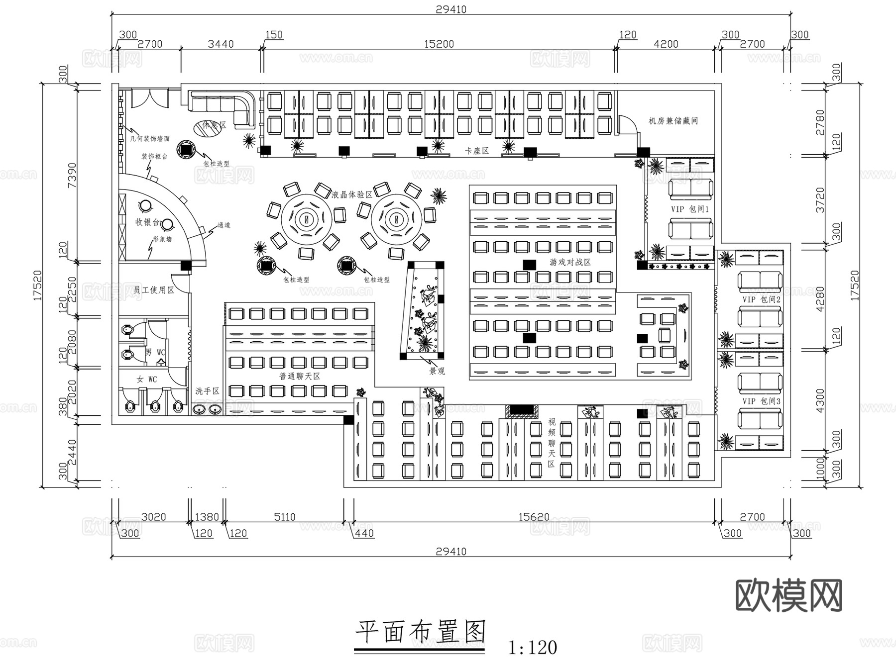 网吧网咖网络会所室内装饰CAD施工图集 20套cad施工图